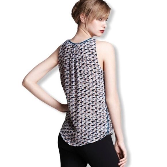 Marc by Marc Jacobs XS Puzzle Print Devore Velvet Sleeveless Blouse Tank Top Blu - Picture 2 of 7